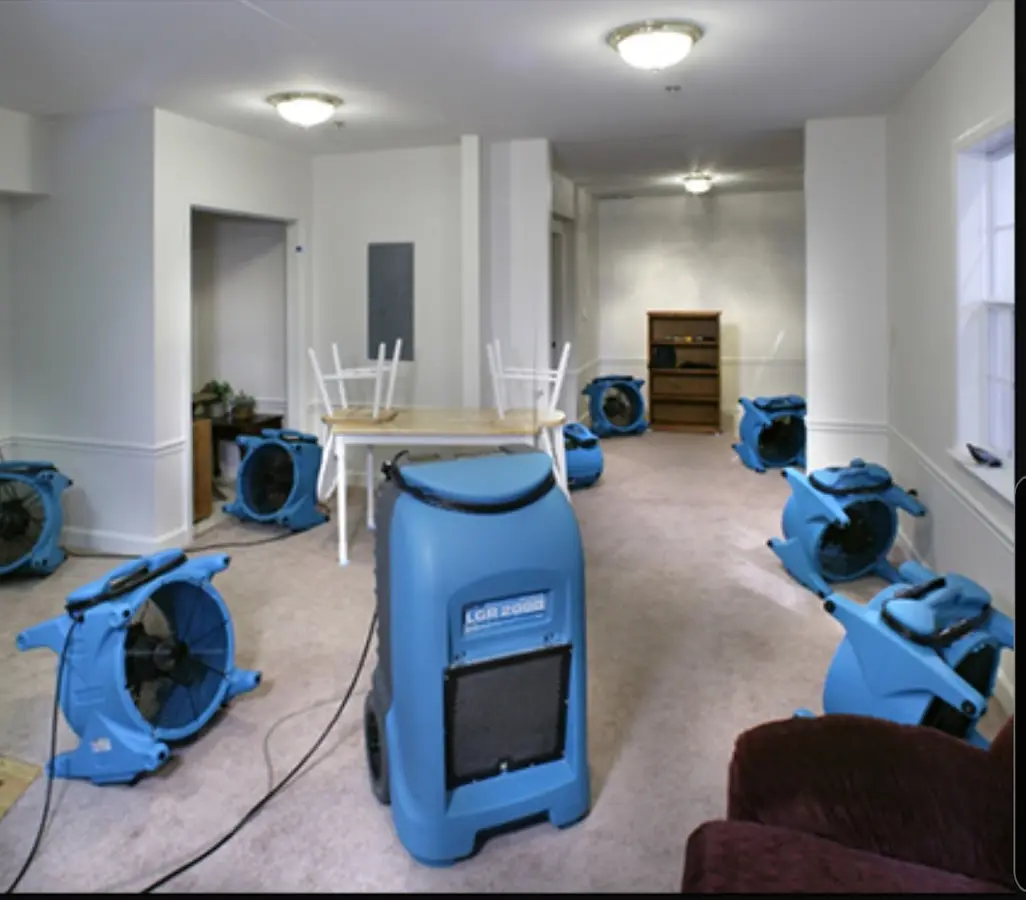 Air movers and dehumidifier setup for Water Damage Restoration in Hopatcong